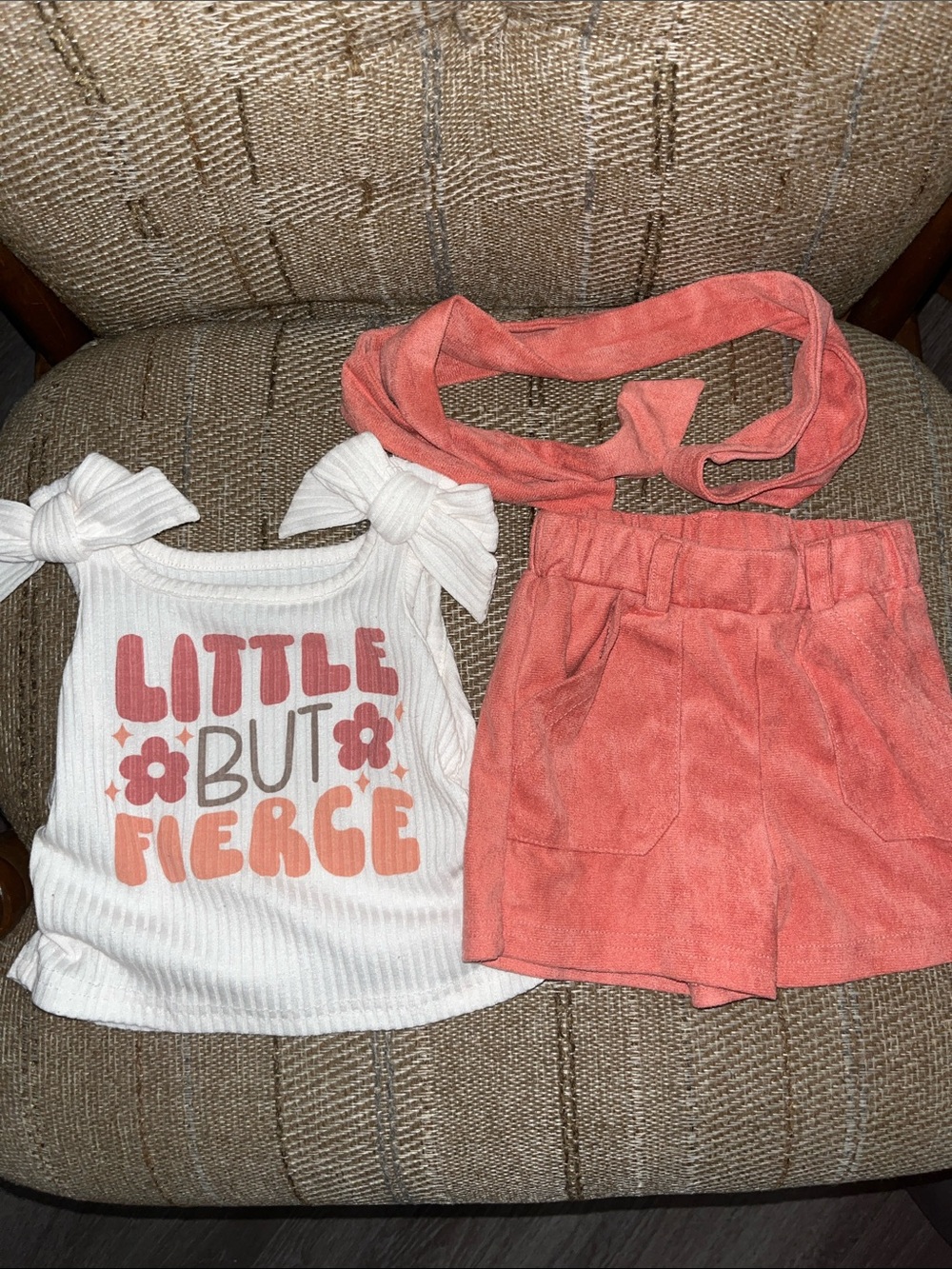 Girls' Coral Pink Shorts & White 'Little But Fierce' Tank Set